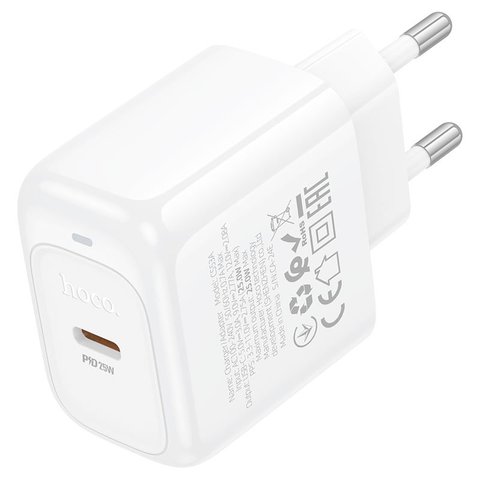 Мережевий зарядний пристрій Hoco CS53A, 25 Вт, Power Delivery (PD), білий, 1 порт, #6942007631788 Прев'ю 1