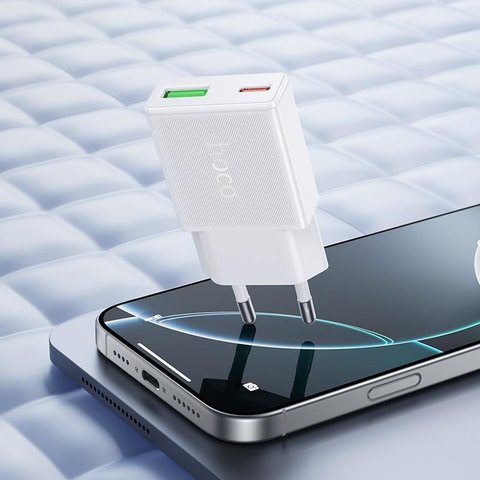 Мережевий зарядний пристрій Hoco N73, 20 Вт, Quick Charge, Power Delivery (PD), білий, 2 порта, gan, #6942007661164 Прев'ю 1