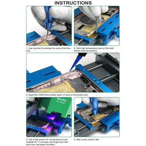 Adhesivo RELIFE RL-035D, transparente, UV, para reparar grietas, para marcos de pantalla, 10 ml Vista previa  6