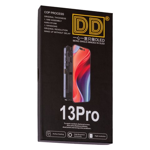 Дисплей для iPhone 13 Pro, черный, с рамкой, HC, без микросхемы, (OLED) DD-OLED, 120Hz Превью 1